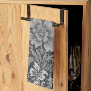Monochromes Vintage-Blumenmuster Geschirrtuch