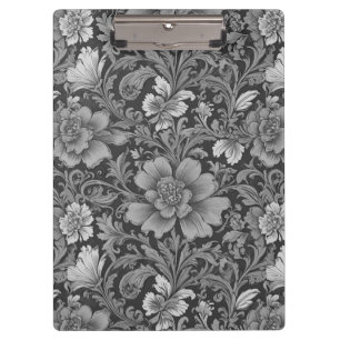 Monochromes Vintage-Blumenmuster Klemmbrett