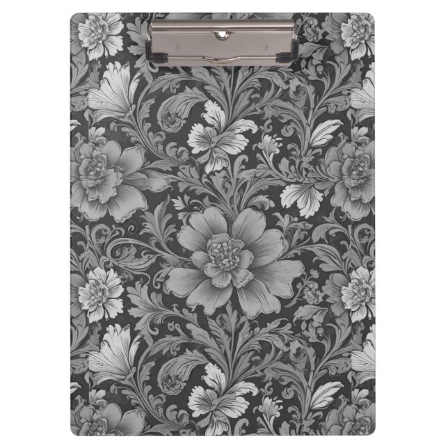 Monochromes Vintage-Blumenmuster  Klemmbrett (Vorderseite)
