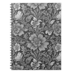 Monochromes Vintage-Blumenmuster Notizblock