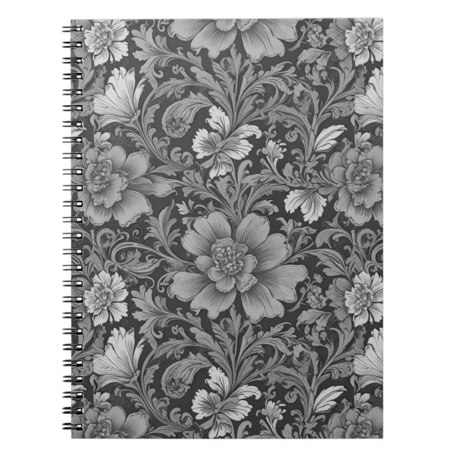 Monochromes Vintage-Blumenmuster  Notizblock (Vorderseite)