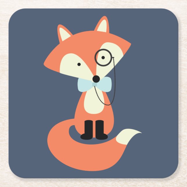 Monocle Hipster Red Fox Rechteckiger Pappuntersetzer (Vorderseite)