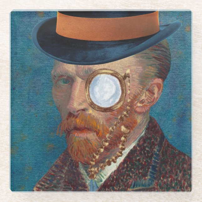Monocle Van Gogh in Top Hat Glass Untersetzer (Vorderseite)