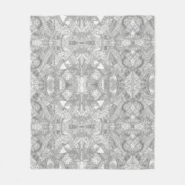 monocrome Symmetrical Doodle Mandala Black & White Fleecedecke