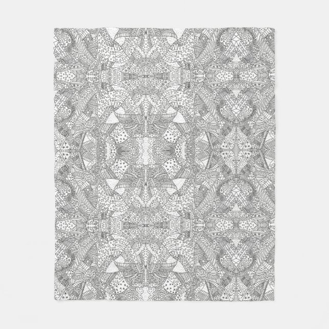 monocrome Symmetrical Doodle Mandala Black & White Fleecedecke (Vorderseite)