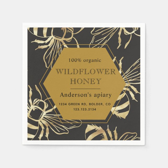 Monografie der Honigbiene der Vintagen Goldkönigin Serviette (Vorderseite)