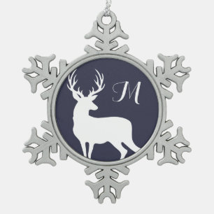 Monografie der Winterweißhirsche Silhouette Schneeflocken Zinn-Ornament