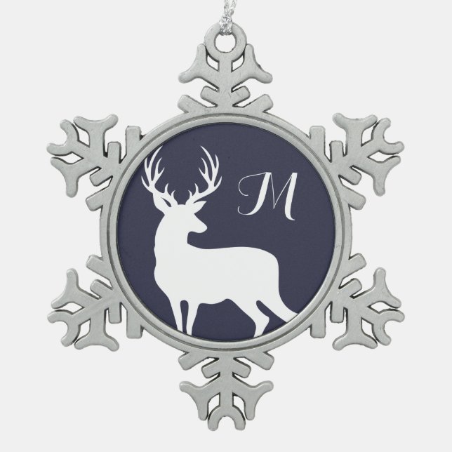 Monografie der Winterweißhirsche Silhouette Schneeflocken Zinn-Ornament (Vorderseite)