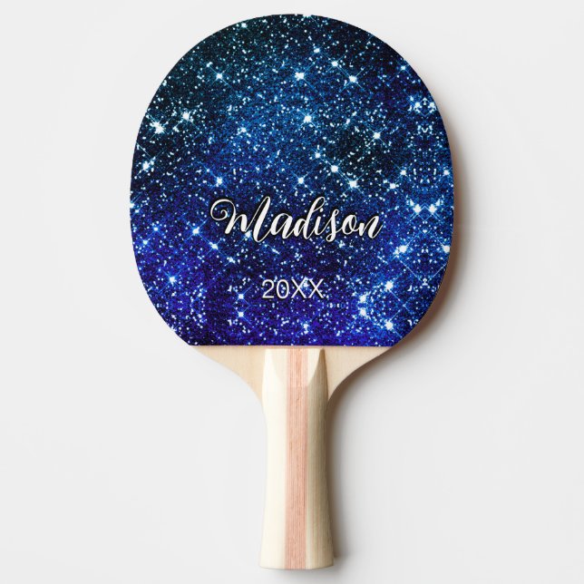 Monografie des blauen Glitzer Tischtennis Schläger (Vorderseite)