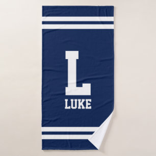 Monografie des Navy-Blue-Strip-individuellen Namen Badehandtuch