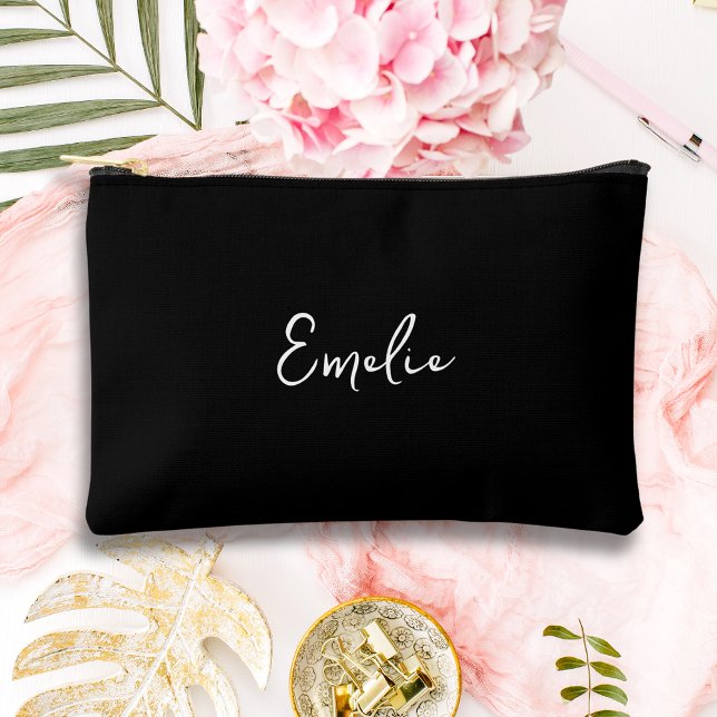 Monografie Zubehörtasche (Black script monogram accessory pouch make up bag or pencil case gift for her)