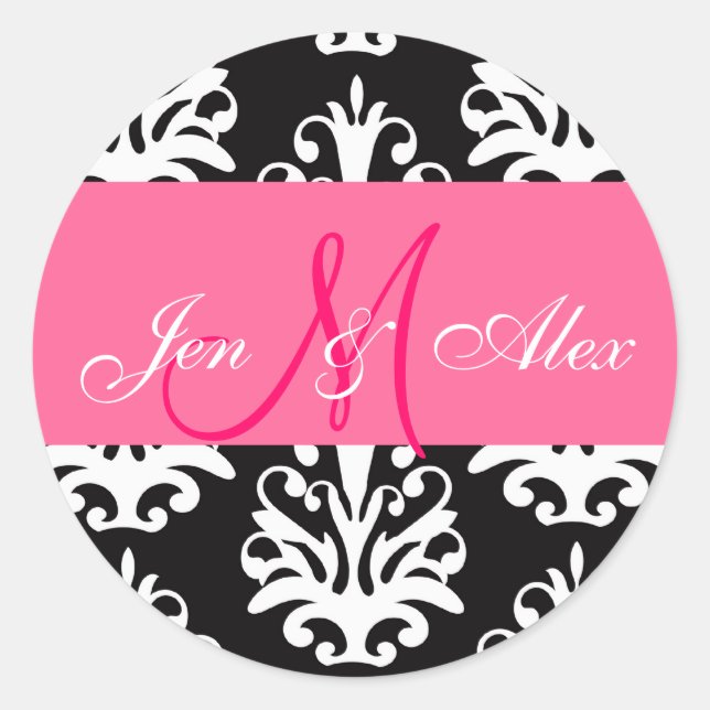 Monografische Braut Hochzeitstickerin Rosa Runder Aufkleber (Vorderseite)