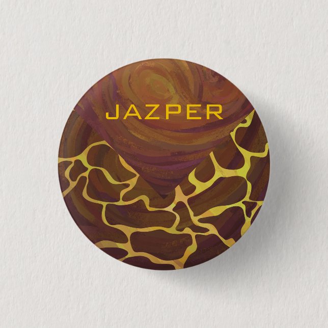 Monografische Giraffe, braun, Gelb Button (Vorderseite)
