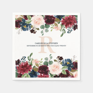 Monografische Hochzeit der Borgundy Pink Floral Serviette