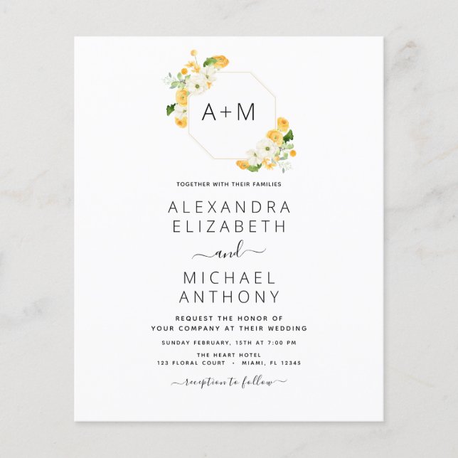 Monografische Hochzeit der gelben Orangenblume Flyer (Vorne)