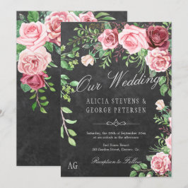 Monografische Hochzeit der Rustikal-Burgund-Blush- Einladung