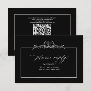 Monografische Hochzeit der Schwarz-Weiß-Blumenrind RSVP Karte