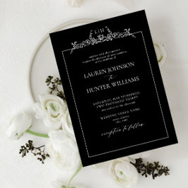 Monografische Hochzeit der Schwarz-weißen Blumenbr Einladung