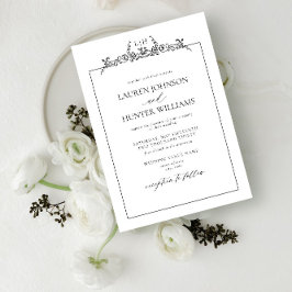 Monografische Hochzeit der Schwarz-weißen Blumenbr Einladung