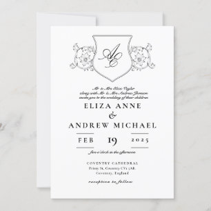 Monografische Hochzeit des klassischen Schwarz-Wei Einladung