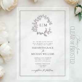 Monografische Hochzeit des Lila Wappen Acryleinladungen