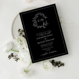 Monografische Hochzeit des Schwarz-weißen Wappen Einladung