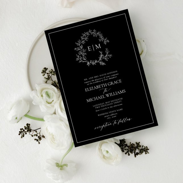 Monografische Hochzeit des Schwarz-weißen Wappen Einladung (Von Creator hochgeladen)
