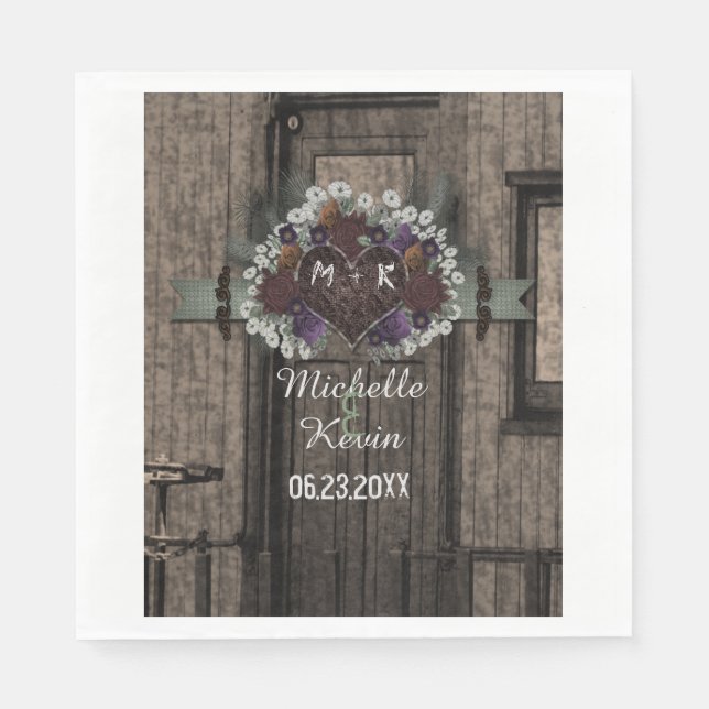 Monografische Hochzeit eines Rustikalen Zuges Serviette (Vorderseite)