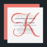 Monografische Hochzeit Einladung<br><div class="desc">Diese stilvollen Einladungen zeigen Ihr Monogramm in einem großen,  modernen Text in einer trendigen Korallenfarbe auf weißem Hintergrund. Eine einfache,  elegante Suche nach Ihrer modernen Hochzeit.</div>