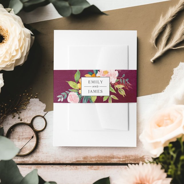 Monografische Hochzeit mit Burgund-Rustikal-Blush Einladungsbanderole (Von Creator hochgeladen)