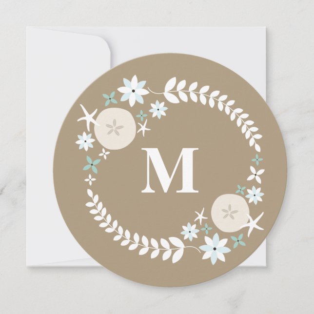 Monografische Hochzeit von Beach Wreath Sand Dolla Einladung (Vorderseite)