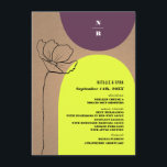 Monografische Hochzeit von Blumenbögen, Neon Plum Menükarte<br><div class="desc">Neongelbe und Pflaumenbögen über inspiriertem Hintergrund. Monogramm oben über Pflaumenbogen. Schwarzer Text über gelbem Bogen mit schwarzer Linie Blume auf verlassen.</div>