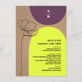 Monografische Hochzeit von Blumenbögen, Neon Plum Menükarte