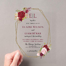 Monografische Hochzeit von Burgundy Blush Gold Flo Acryleinladungen