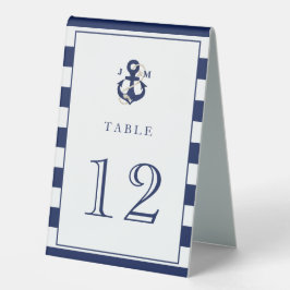 Monografische Hochzeit von Navy Stripes Tischaufsteller