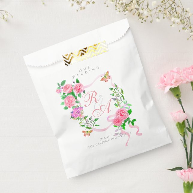 Monografische Hochzeit von Rosa Ribbon Geschenktütchen (Versiegelt)