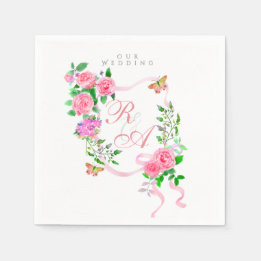Monografische Hochzeit von Rosa Ribbon Serviette
