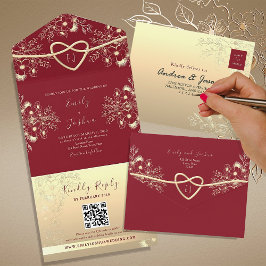 Monografische Hochzeit von Rot und Gold All In One Einladung