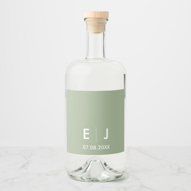 Monografische Hochzeit von Sage Green & White Alkoholflaschenetikett (Vorderseite)