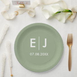 Monografische Hochzeit von Sage Green & White Pappteller