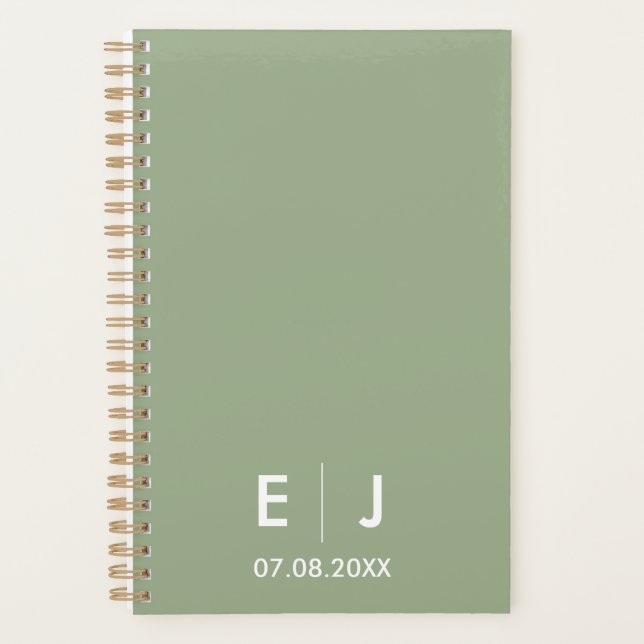 Monografische Hochzeit von Sage Green & White Planer (Vorderseite)