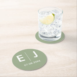Monografische Hochzeit von Sage Green & White Runder Pappuntersetzer