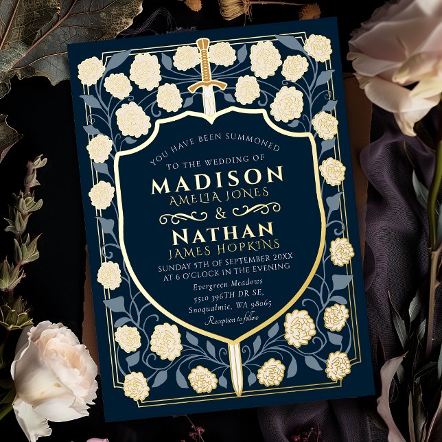 Monografische Hochzeit von Sword & Shield Folieneinladung (Von Creator hochgeladen)