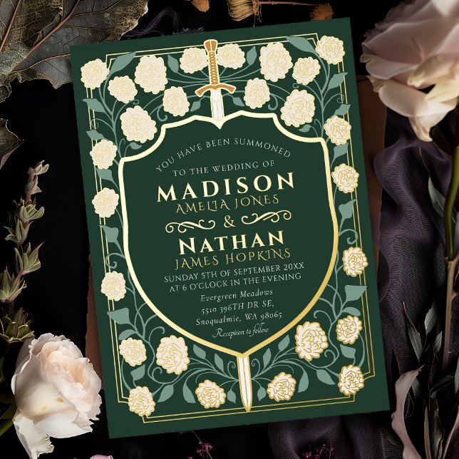 Monografische Hochzeit von Sword & Shield Folieneinladung (Von Creator hochgeladen)