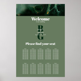 Monografische Hochzeitstabelle für moderne grüne M Poster