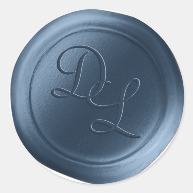 Monografische Wachs-Siegel-Aufkleber für Navy Blue Runder Aufkleber (Vorderseite)