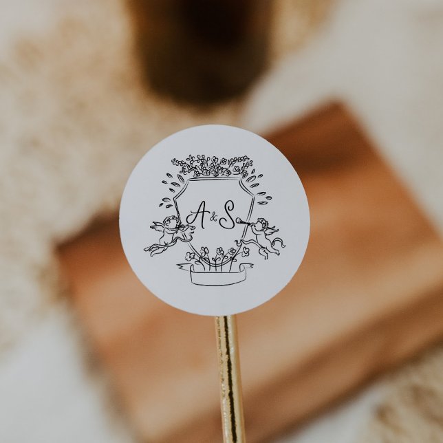 Monografischer Hochzeitkreis des handgezeichneten  Runder Aufkleber (hand drawn crest round sticker, envelope circle sticker label, wedding hand written monogram)