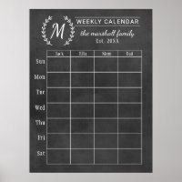 Monografischer Kalender der Chalkboard-Woche