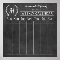 Monografischer Kalender der Chalkboard-Woche