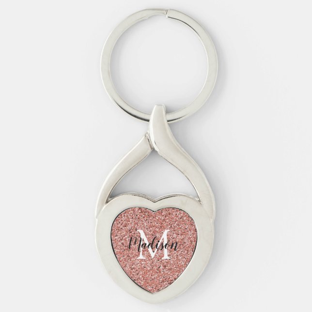 Monografischer Name der modernen Rose Gold Glitzer Schlüsselanhänger (Vorderseite)